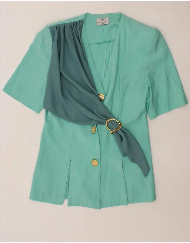 VINTAGE Womens 3 Button Short Sleeve Blazer Jacket UK 12 Medium Turquoise