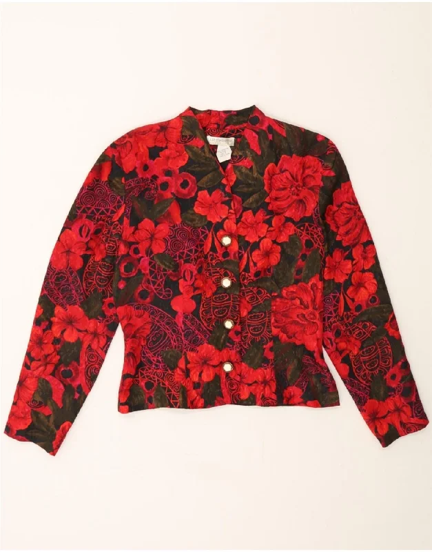 LIZ CLAIBORNE Womens 4 Button Blazer Jacket US 8 Medium Red Floral