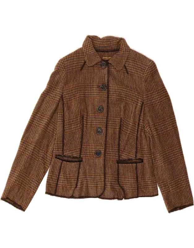 RENA LANGE Womens 5 Button Blazer Jacket UK 16 Large Brown Check