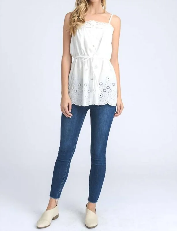 Button Down Eyelet Top In White