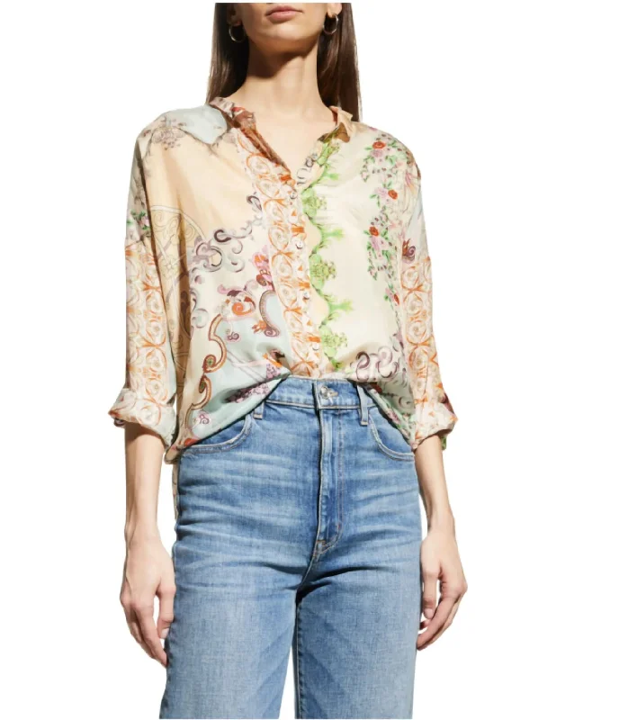 Downtown Seline Button Down Top In Multi