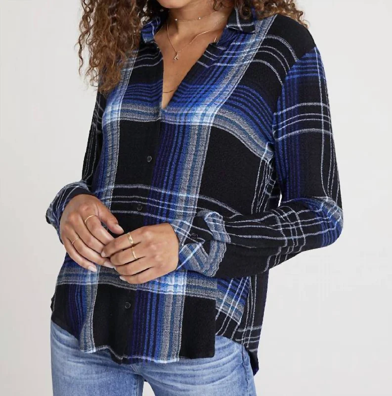 Flowy Button Down Cobalt Plaid