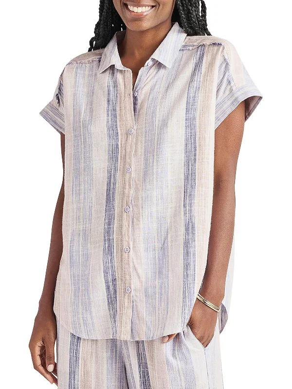 Logan Womens Striped Viscose Button-Down Top