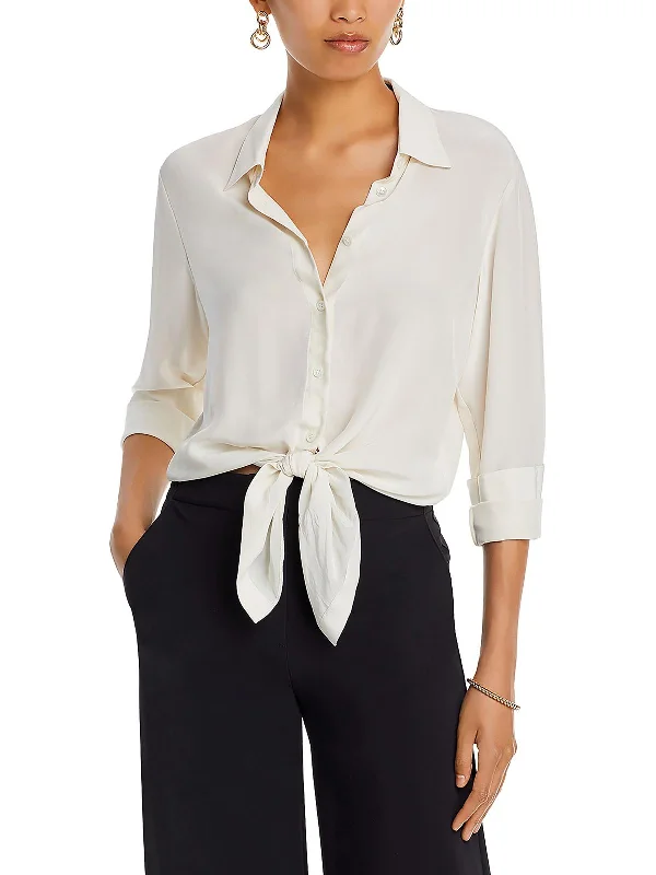 Petites Womens Business Office Button-Down Top