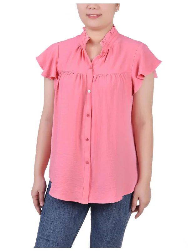 Petites Womens Work Spring Button-Down Top