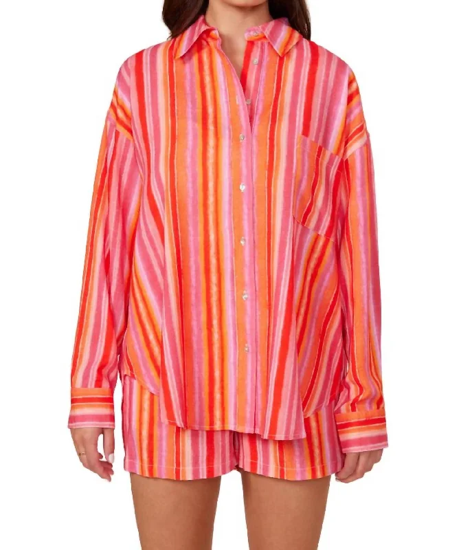 Toni Button Down In Pink/orange Stripe