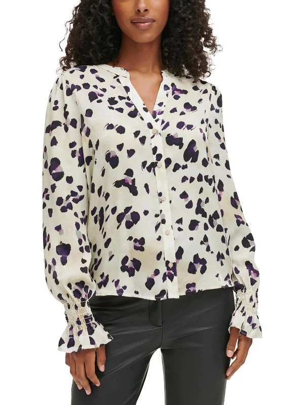 Womens Pebbles Split Neck Button-Down Top