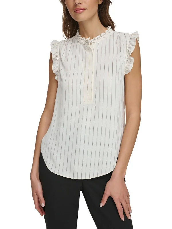 Womens Ruffled Button Down Shell