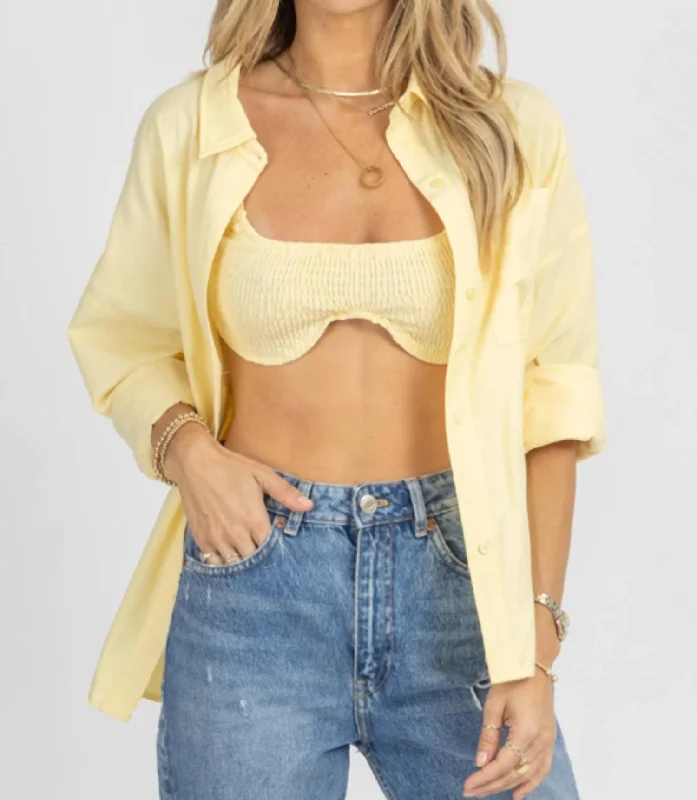 Bralette + Button Down In Light Yellow