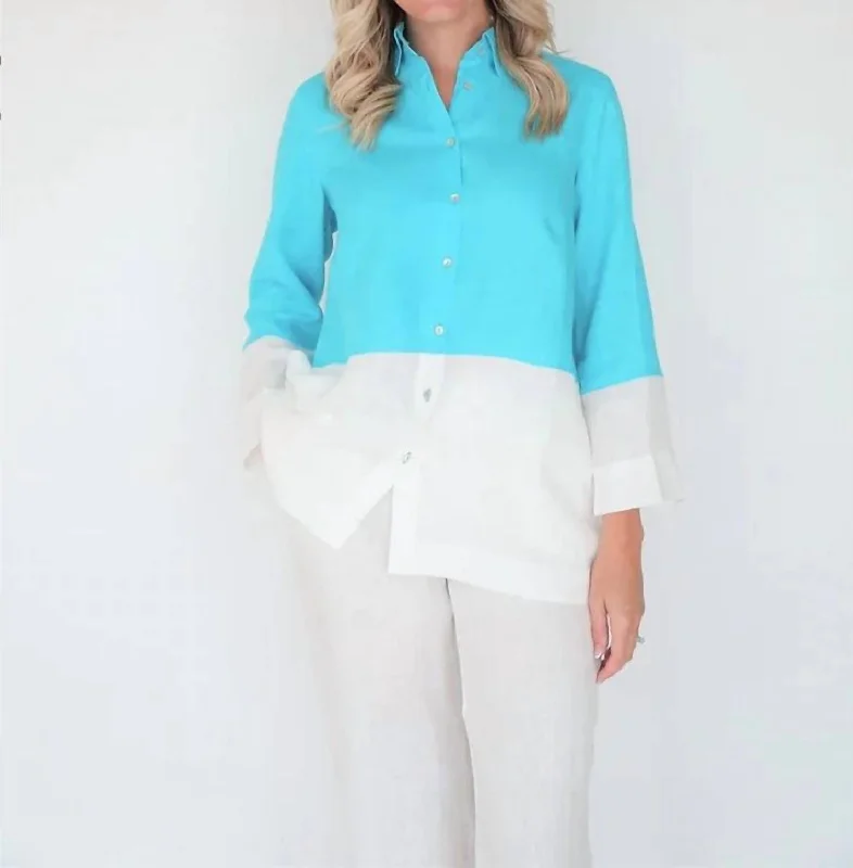 Classic Button Down In Turquoise/white