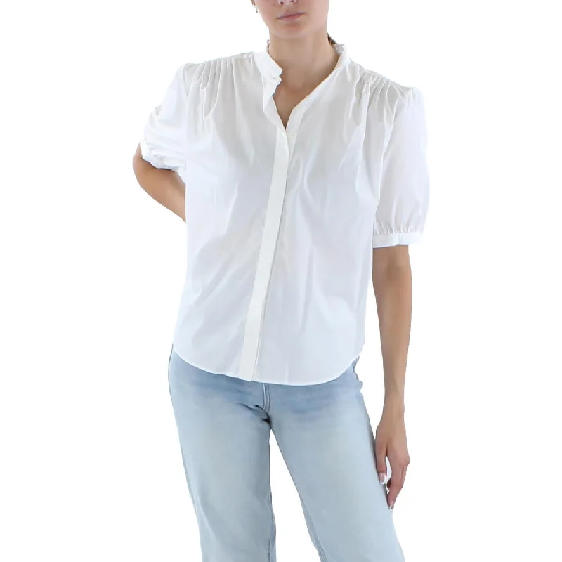 Jordan Womens Pleated Puff Sleeve Button-Down Top