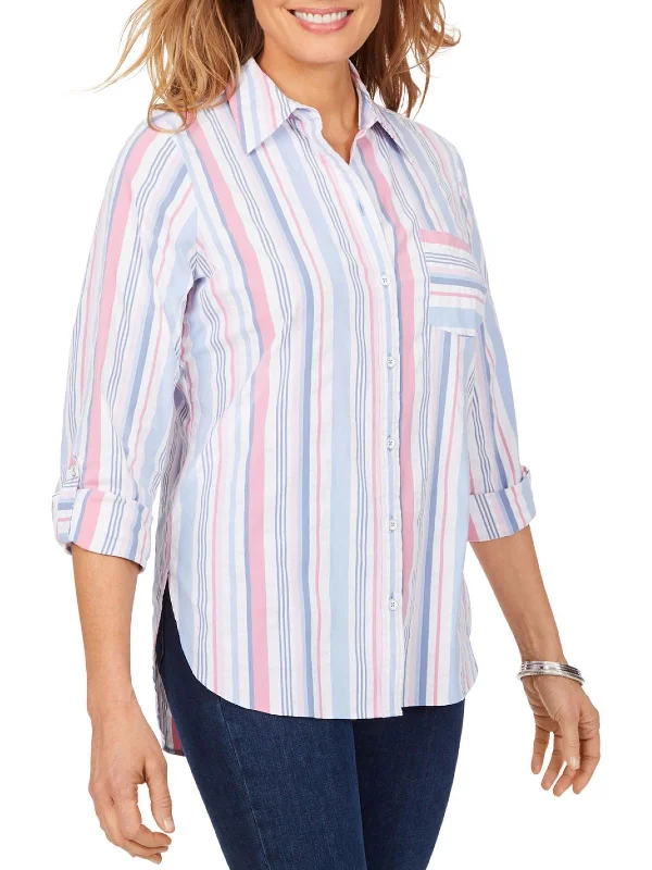 Millie Womens Collared Striped Button-Down Top