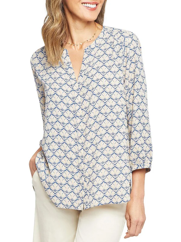 Womens Chiffon Pintuck Button-Down Top