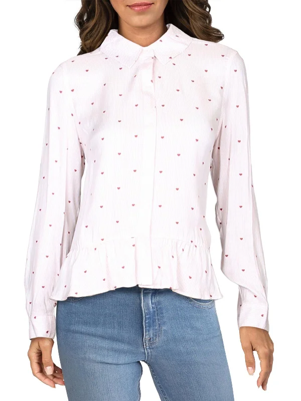 Womens Striped Printed Button-Down Top