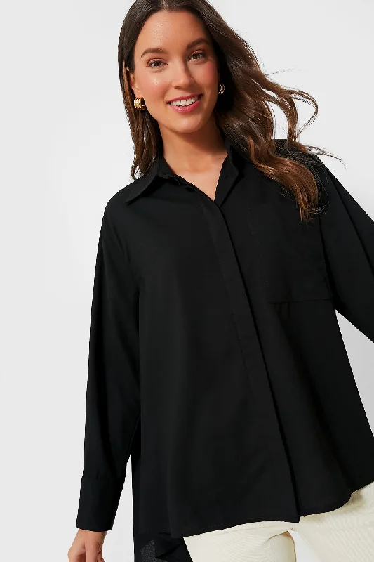 Black Crepe Cape Button Down