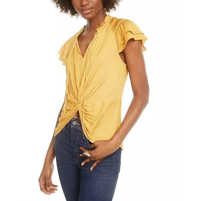 Current Air Women's Twist-Front Blouse Med Yellow Size Extra Small - X-Small