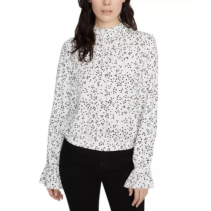 Sanctuary Women's Solstice Confetti Dot Print Mock Neck Blouse White Size X-Large