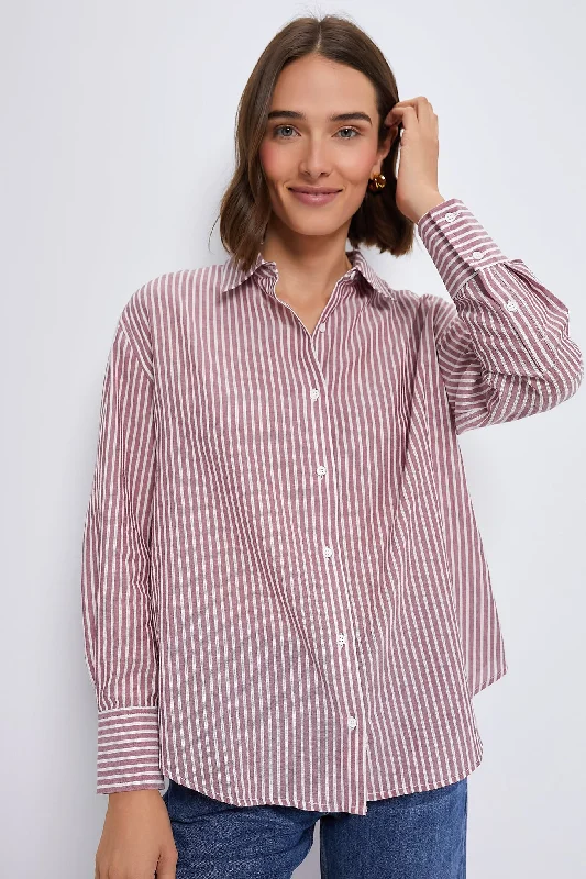 Washed Red Pointelle Stripe Nadine Boyfriend Button Down