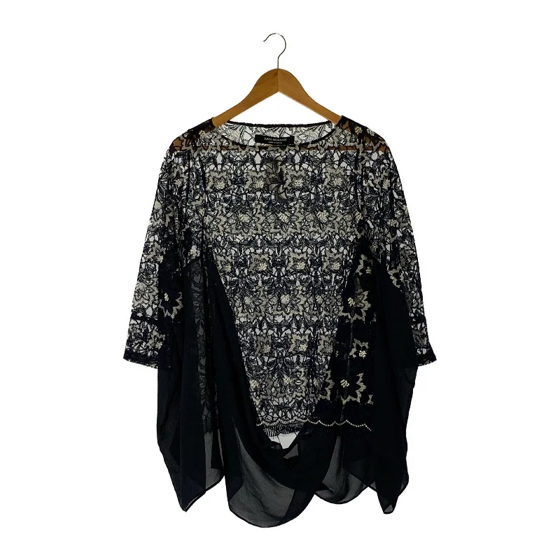 JUNYA WATANABE COMME des GARCONS/LS Blouse/S/NVY/Nylon/All Over Print/AD2011/ﾚｰｽﾌﾞﾗｳｽ