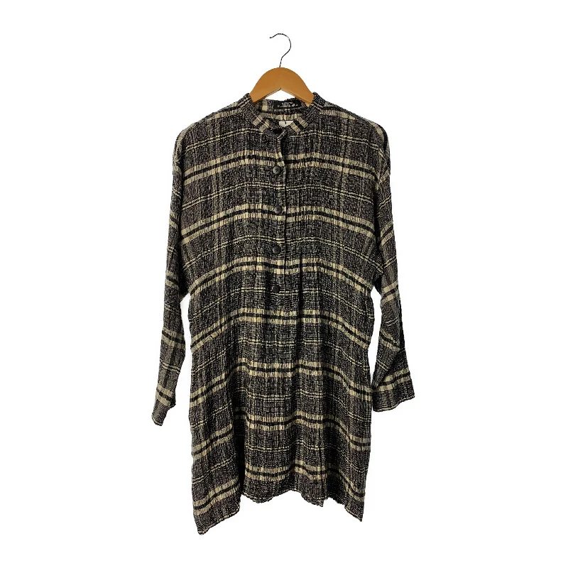 ISSEY MIYAKE/LS Blouse/M/Black/Silk/Plaid/PE 43-FJ127