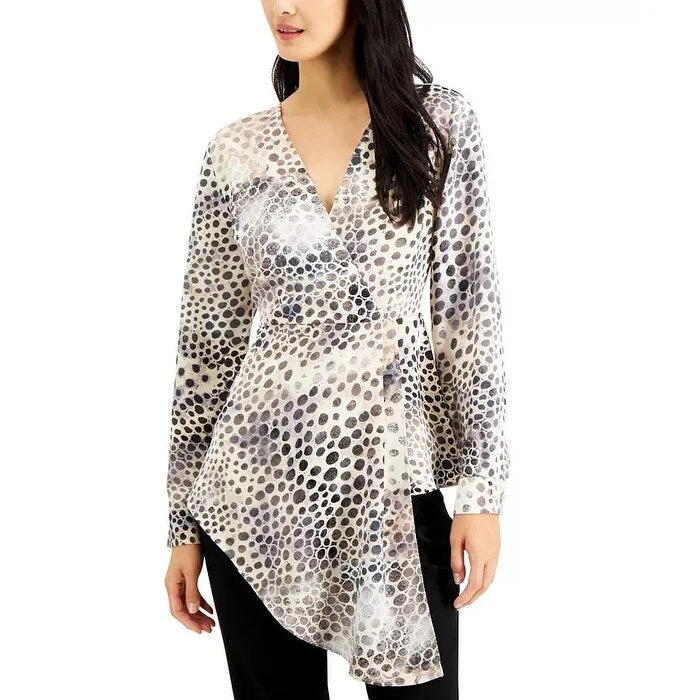 Alfani Women's Animal-Print Surplice Blouse Beigekhaki Size Extra Large - X-Large