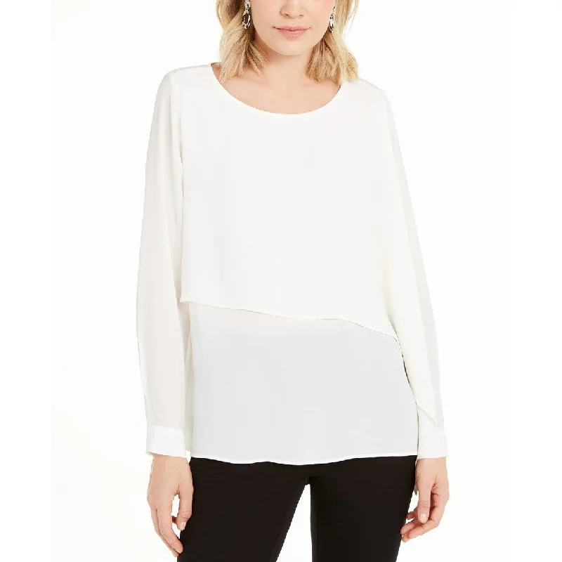 Alfani Women's Asymmetrical-Overlay Blouse Ivory Size Large