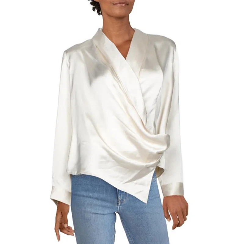 Alfani Women's Draped Faux-Wrap Blouse White Size Large