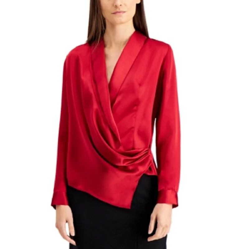 Alfani Women's Draped Faux-Wrap Blouse Wine Size Large