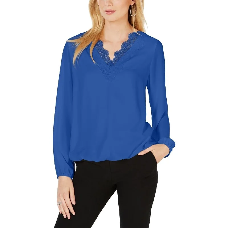 Alfani Women's Lace-Trim Bubble Blouse Blue Size Extra Large - X-Large