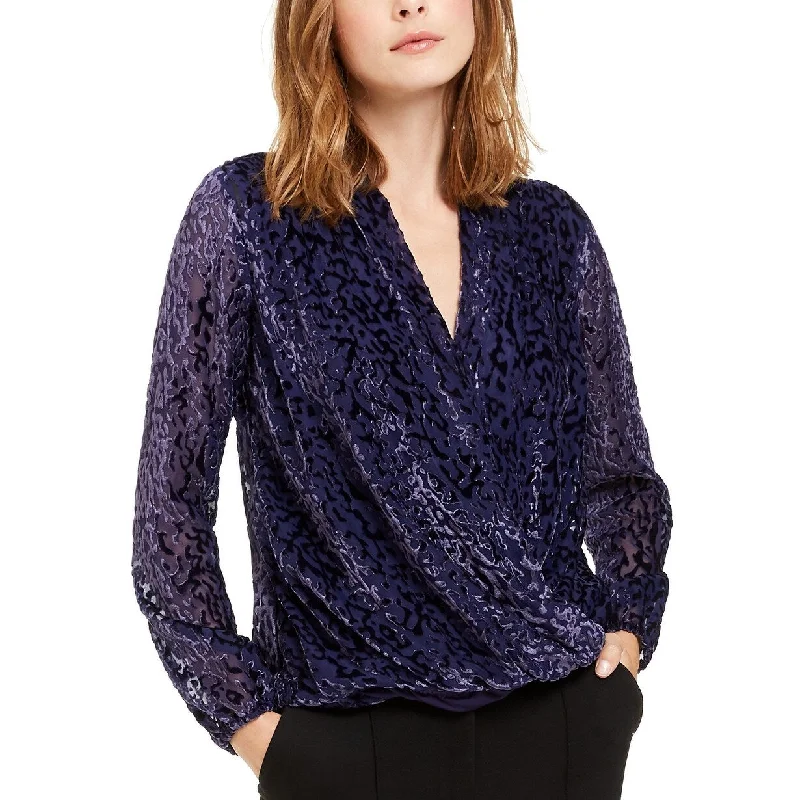 Alfani Women's Petite Velvet Burnout Blouse Purple Size X-Large