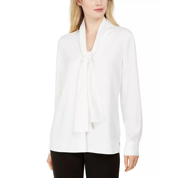 Calvin Klein Women's Tie-Neck Blouse White Size Extra Large - XL