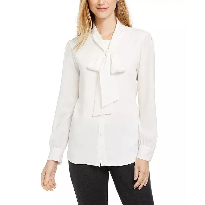 Calvin Klein Women's Tie-Neck Button-Up Blouse White Size Small