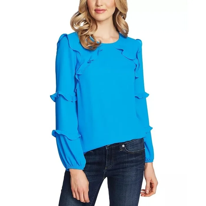 CeCe Women's Tiered Ruffle Blouse Blue Size Medium