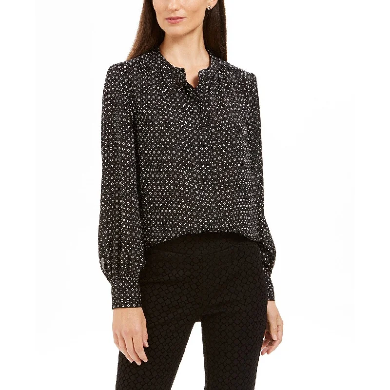 Charter Club Women's Dot-Print Blouse Black Size Large