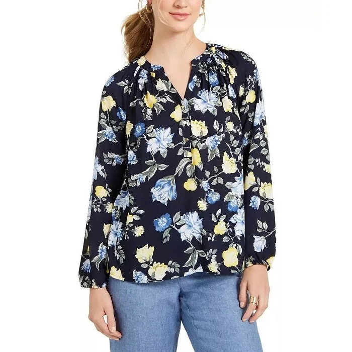 Charter Club Women's Floral-Print Georgette Blouse Yellow Size Extra Large - XL