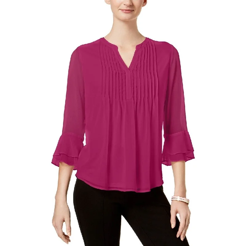 Charter Club Women's Pleated Sheer Blouses Autumn Berry Size Large - Purple