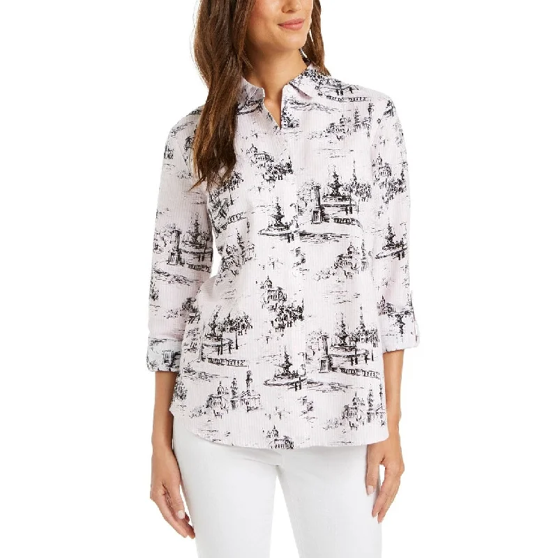 Charter Club Women's Printed Blouse White Size X-Large - XL