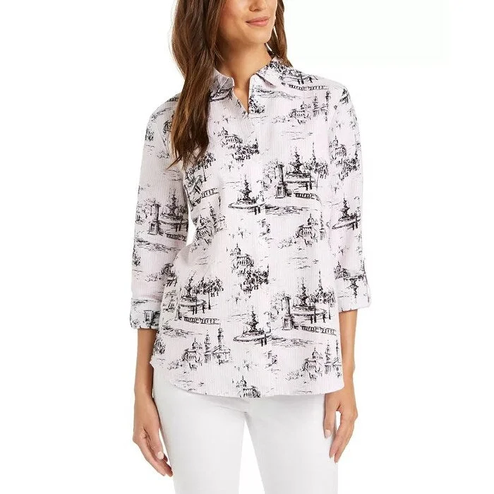 Charter Club Women's Printed Blouse White Size X-Small - XS