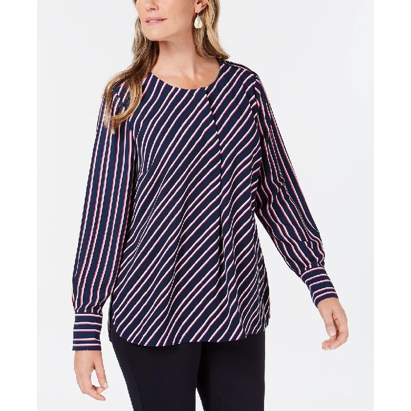 Charter Club Women's Striped Henley Blouse Navy Size Extra Large - X-Large