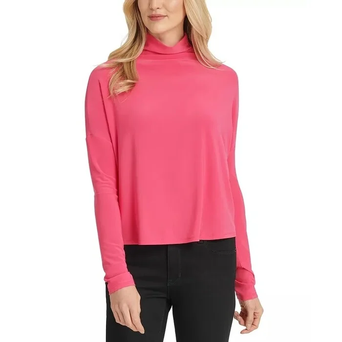 DKNY Women's Funnel Neck Dolman Sleeve Blouse Pink Size Small