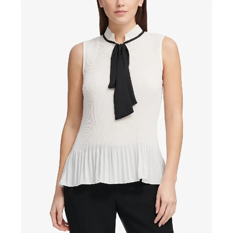 DKNY Women's Tie Neck Peplum Blouse White Size X-Small