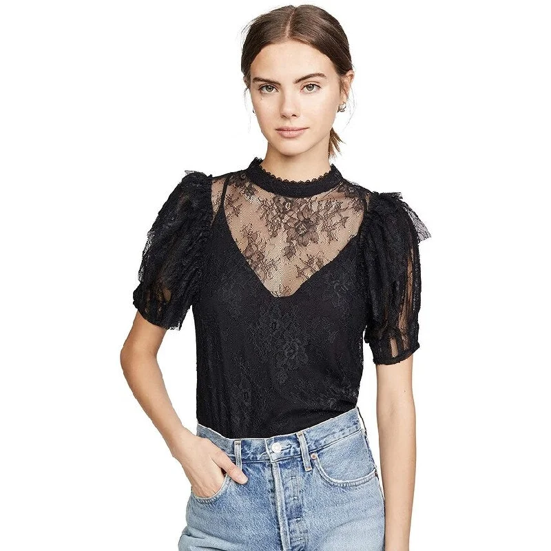 Free People Women's Secret Admirer Blouse Black Black Size Large