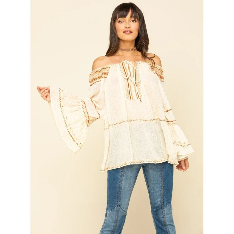 Free People Women's Talia Embroidered Blouse White Size Large