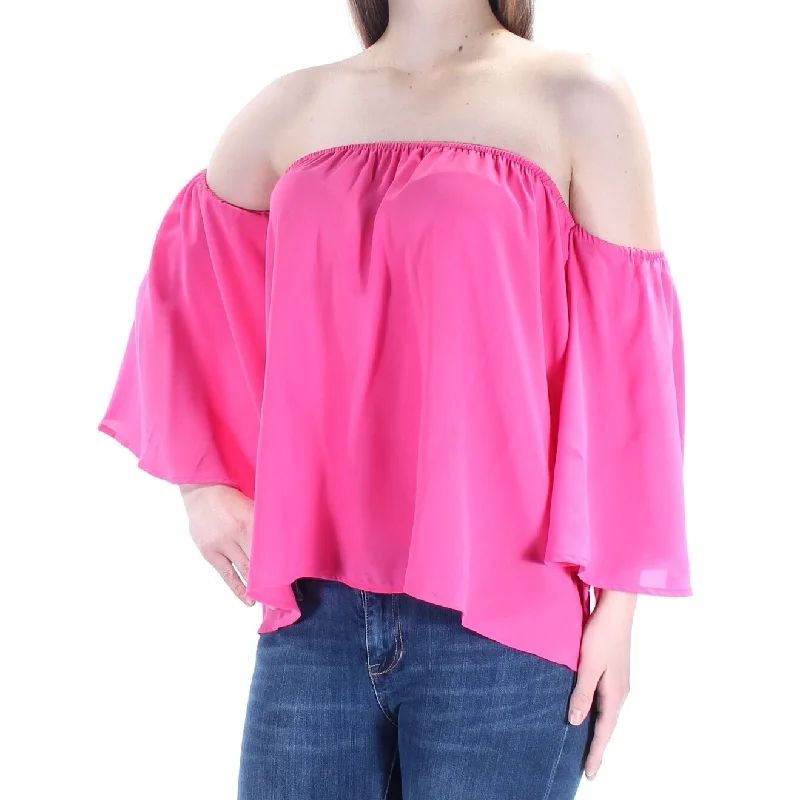 INC International Concepts Chiffon Off-Shoulder Blouse Pink - Medium