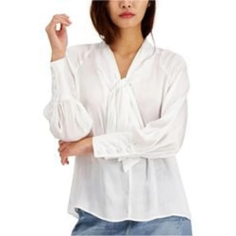 INC International Concepts Women's Tie-Neck Satin Blouse White Size S - Small