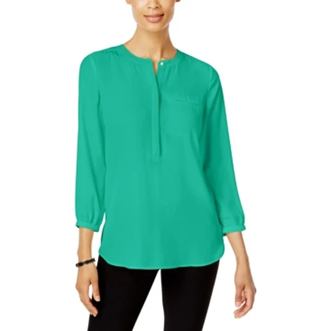 JM Women's Collection Pleated-Back Blouse Green Size Medium