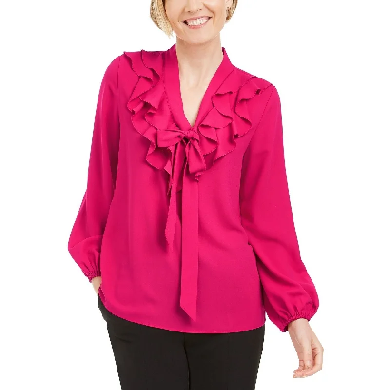 Kasper Women's Ruffled Tie-Neck Blouse Brght Pink Size Medium