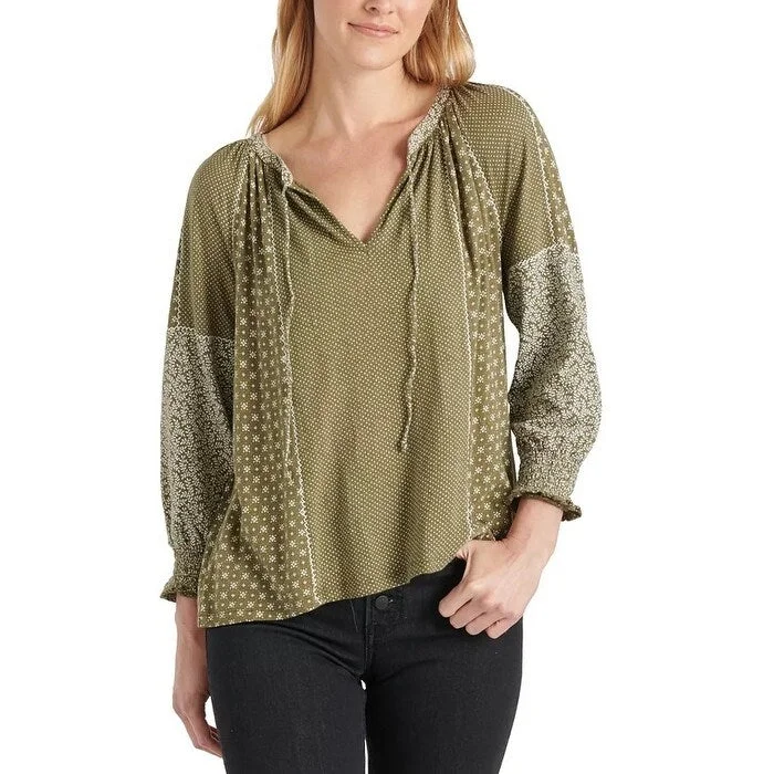 Lucky Brand Women's Mix Print Peasant Blouse Green Size Small