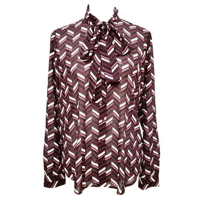 Michael Kors Women's Chevron Georgette Tie-Neck Blouse Size Large - Multi