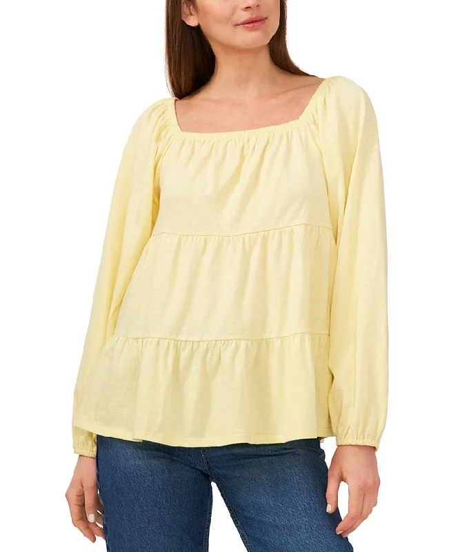 Riley & Rae Women's Square Neck Tiered Blouse Yellow Size Large